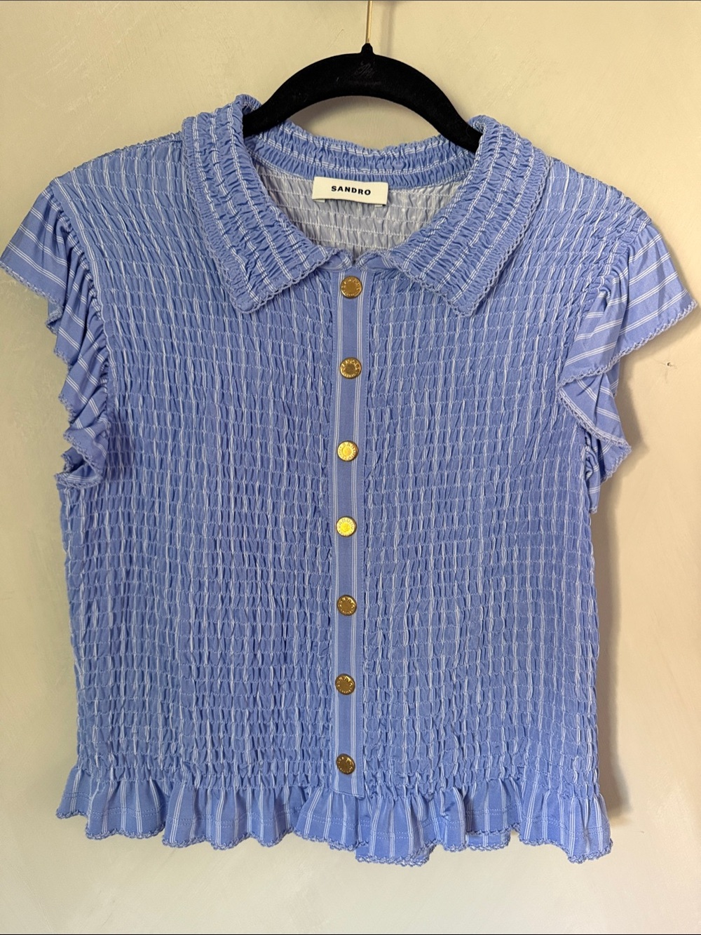 Sandro Satin Smocked Top